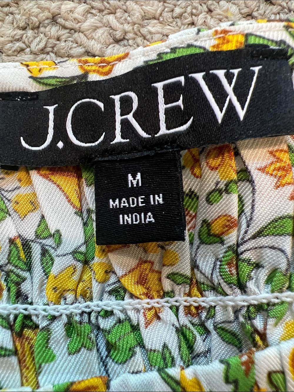 J. Crew White Floral Smocked Midi Dress with Yellow and Green Print Size M - Picture 3 of 4